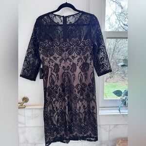 Adrianna Papell Black Lace Cocktail Dress Size 6 Nude Lined Sheath NWT